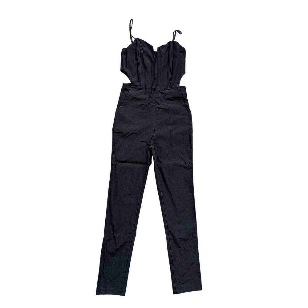 Nasty Gal Midnight Run Cut Out Jumpsuit Bodycon Black Medium EUC - Picture 5 of 9